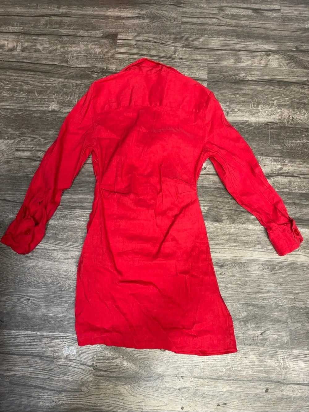 Zara Red Linen Blend Ruched Shirt Dress Size M
